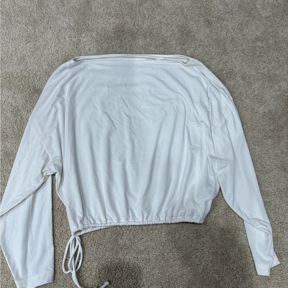 Athleta White Long Sleeve Top with Drawstring